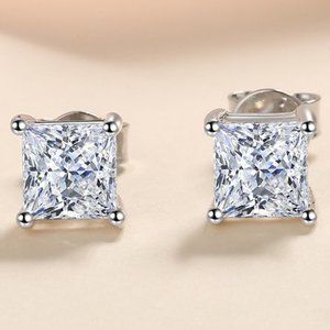 Certified 4ct. t.w. Diamond Moissanite Princess Cut Stud Earrings NEW